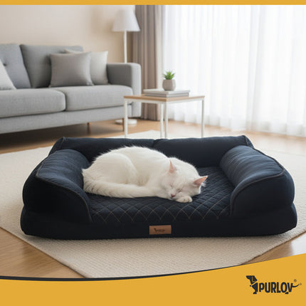 Purlov Ergonomisch Huisdierbed - Maat M - 80 x 65 x 19 cm - Zwart
