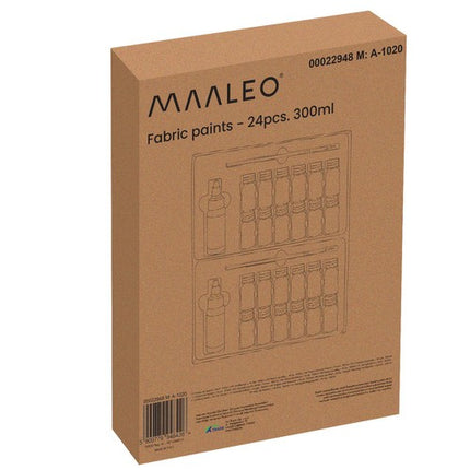 Maaleo Textielverfset - 24 Kleuren - Incl. Penselen en Regulatoren