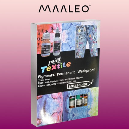 Maaleo Textielverfset - 24 Kleuren - Incl. Penselen en Regulatoren
