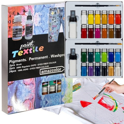Maaleo Textielverfset - 24 Kleuren - Incl. Penselen en Regulatoren