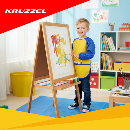Kruzzel Kinder Schort Maat M - Waterdicht - Met Mouwen - Geel/Blauw