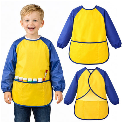 Kruzzel Kinder Schort Maat M - Waterdicht - Met Mouwen - Geel/Blauw