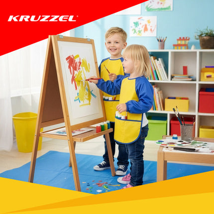 Kruzzel Kinder Schort Maat M - Waterdicht - Met Mouwen - Geel/Blauw