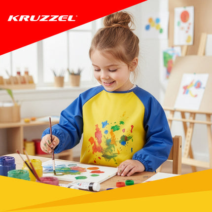 Kruzzel Kinder Schort Maat M - Waterdicht - Met Mouwen - Geel/Blauw