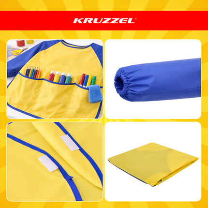 Kruzzel Kinder Schort Maat M - Waterdicht - Met Mouwen - Geel/Blauw