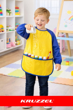 Kruzzel Kinder Schort Maat M - Waterdicht - Met Mouwen - Geel/Blauw