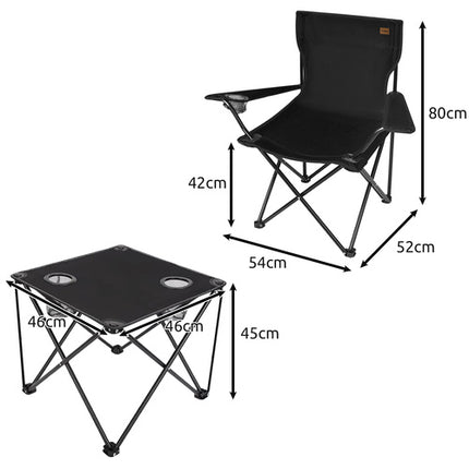 Trizand Kampeerset - Visstoel 2-delig met Campingtafel - Zwart