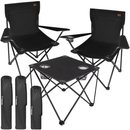 Camping & Vissers Set – 2 Opvouwbare Stoelen + Tafel – Zwart