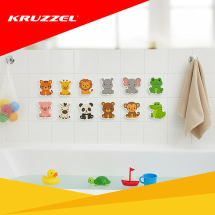 Kruzzel Schuimrubberen Badstickers - Dieren - 12-Delig - Met Netje