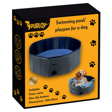 Purlov Opvouwbaar Hondenbad - 100 x 30 cm - Blauw/Grijs - 230 Liter