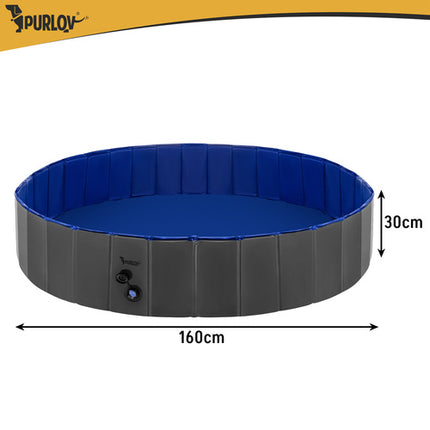 Purlov Opvouwbaar Hondenzwembad / Speeltuin - 160 x 30 cm - 600 Liter - Blauw/Grijs