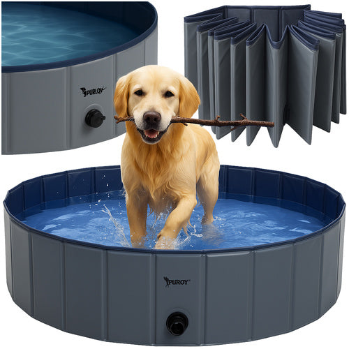 Purlov Opvouwbaar Hondenbad - 160 x 30 cm - 600 Liter - Blauw/Grijs