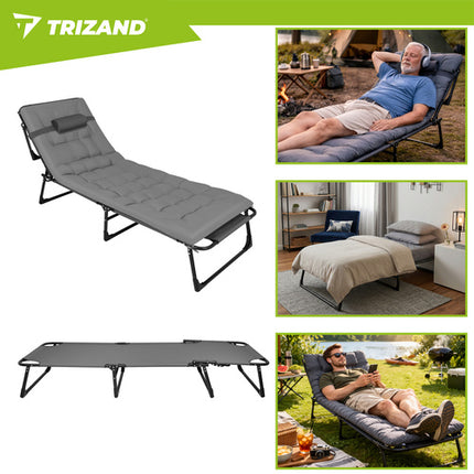 Trizand Opvouwbaar Tuinbed - 192 x 68 x 28 cm - 3-in-1 - Grijs