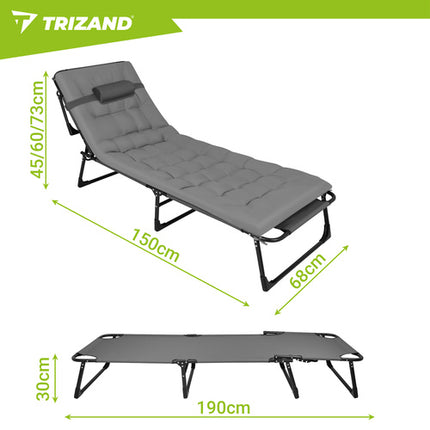 Trizand Opvouwbaar Tuinbed - 192 x 68 x 28 cm - 3-in-1 - Grijs