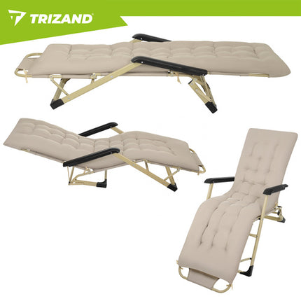 Trizand Opvouwbare Tuinligstoel - 60 x 177 x 30 cm - Beige - Inclusief Kussen