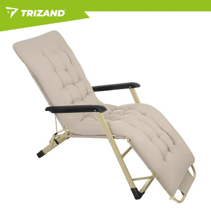 Trizand Opvouwbare Tuinligstoel - 60 x 177 x 30 cm - Beige - Inclusief Kussen