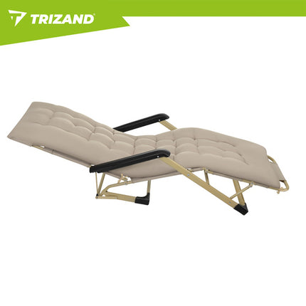 Trizand Opvouwbare Tuinligstoel - 60 x 177 x 30 cm - Beige - Inclusief Kussen