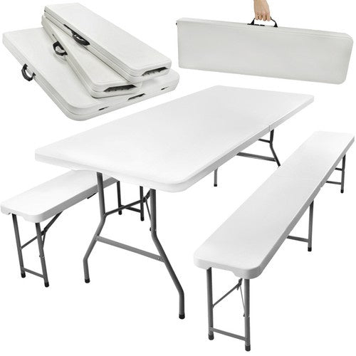 Gardlov Opvouwbare Tuinset - 180 cm - 1 Tafel en 2 Banken - Grijs