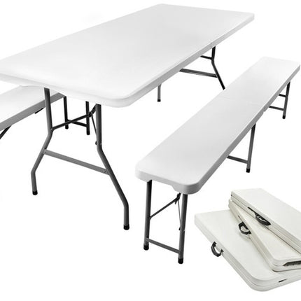 Gardlov Opvouwbare Tuinset - 180 cm - 1 Tafel en 2 Banken - Grijs