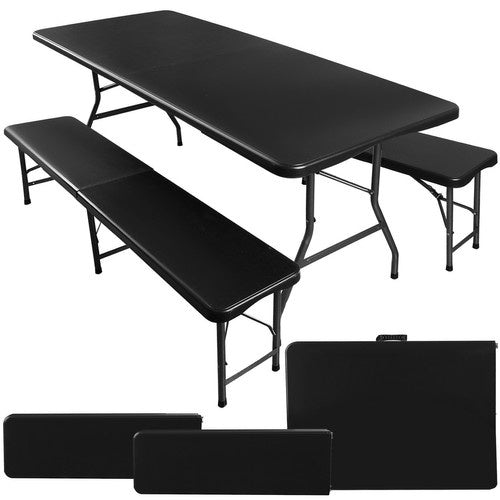 Gardlov Opvouwbare Tuinset - 180 cm - 1 Tafel en 2 Banken - Zwart