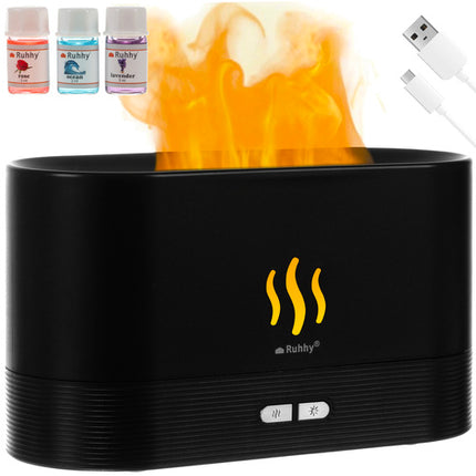 Ruhhy Aroma Diffuser & Luchtbevochtiger - 180ml - Met Vlam-effect - Zwart