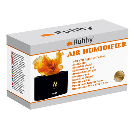 Ruhhy Aroma Diffuser & Luchtbevochtiger - 180ml - Met Vlam-effect - Zwart