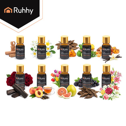 Ruhhy Geurolie Set - 10 x 10 ml - Met Diffuserdruppelaars - Luxe Geschenkset