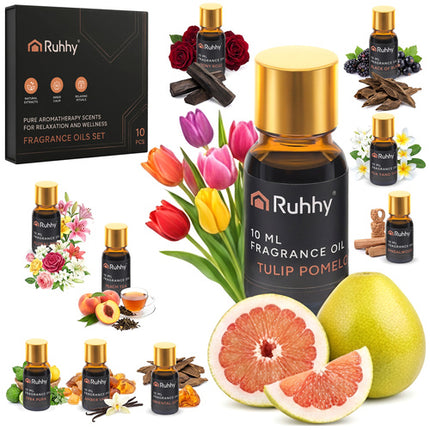 Ruhhy Geurolie Set - 10 x 10 ml - Met Diffuserdruppelaars - Luxe Geschenkset