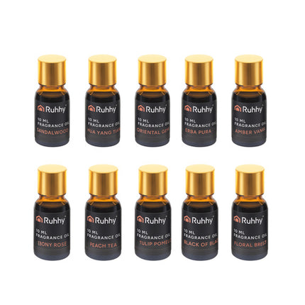 Ruhhy Geurolie Set - 10 x 10 ml - Met Diffuserdruppelaars - Luxe Geschenkset