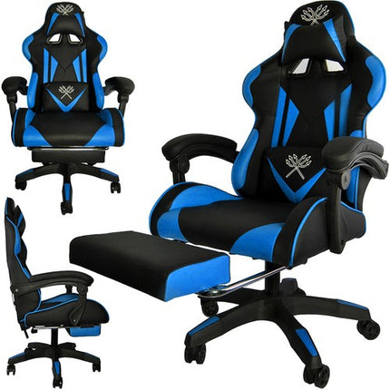 Dunmoon Gaming Chair - Ergonomisch - met Voetensteun - Zwart/Blauw