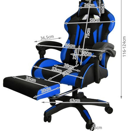 Dunmoon Gaming Chair - Ergonomisch - met Voetensteun - Zwart/Blauw