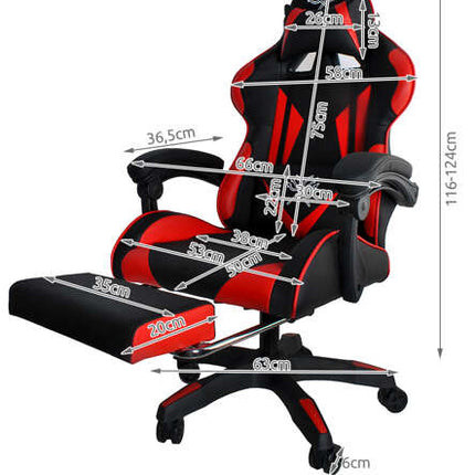 Dunmoon Gaming Chair - Ergonomisch - met Voetensteun - Zwart/Rood