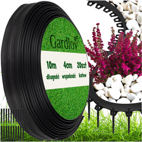 Gardlov Tuinrand - 4 cm x 10 m - Inclusief 20 Haringen - Zwart