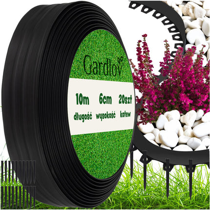 Gardlov Tuinrand - 6 cm x 10 m - Inclusief 20 Haringen - Zwart