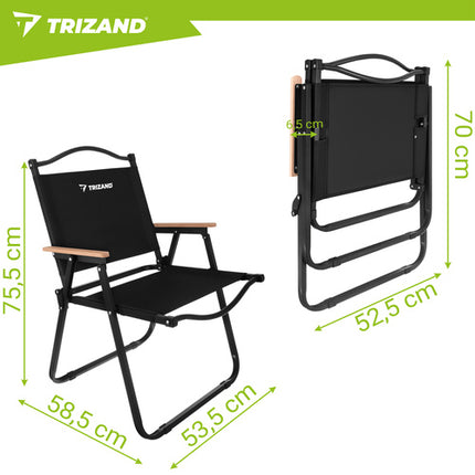 Trizand Opvouwbare Tuinstoel - 75,5 x 58,5 cm - Zwart - Met Houten Armleuningen