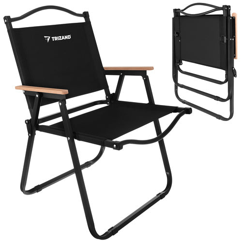 Trizand Opvouwbare Tuinstoel - 75,5 x 58,5 cm - Zwart - Met Houten Armleuningen