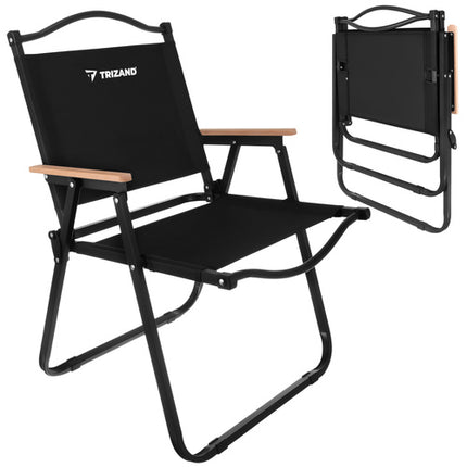 Trizand Opvouwbare Tuinstoel - 75,5 x 58,5 cm - Zwart - Met Houten Armleuningen