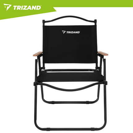 Trizand Opvouwbare Tuinstoel - 75,5 x 58,5 cm - Zwart - Met Houten Armleuningen