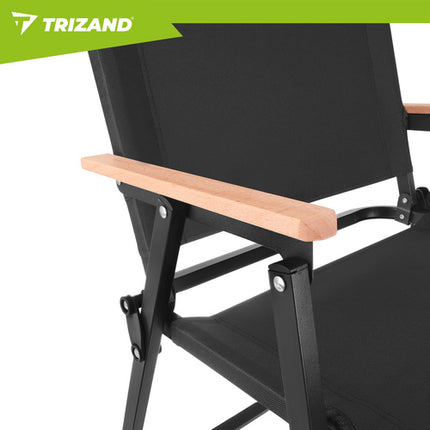 Trizand Opvouwbare Tuinstoel - 75,5 x 58,5 cm - Zwart - Met Houten Armleuningen