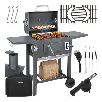Kaminer Houtskoolbarbecue - Met Deksel en Thermometer - 110 x 105 x 50 cm - Zwart