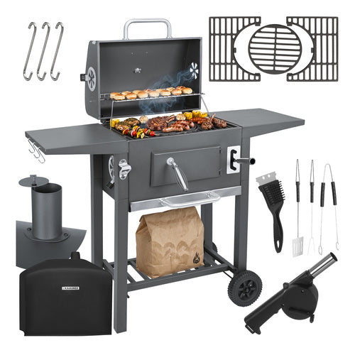 Kaminer Houtskoolbarbecue - Met Deksel en Thermometer - 110 x 105 x 50 cm - Zwart