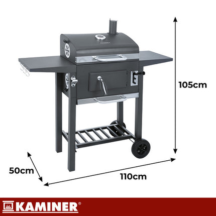Kaminer Houtskoolbarbecue - Met Deksel en Thermometer - 110 x 105 x 50 cm - Zwart