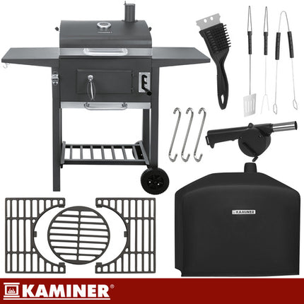 Kaminer Houtskoolbarbecue - Met Deksel en Thermometer - 110 x 105 x 50 cm - Zwart