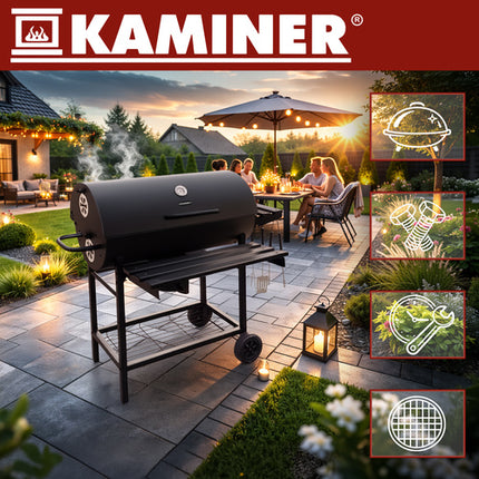 Kaminer Houtskoolbarbecue - Met Deksel en Thermometer - 108 x 67 x 96 cm - Zwart