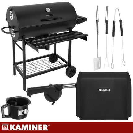 Kaminer Houtskoolbarbecue - Met Deksel en Thermometer - 108 x 67 x 96 cm - Zwart