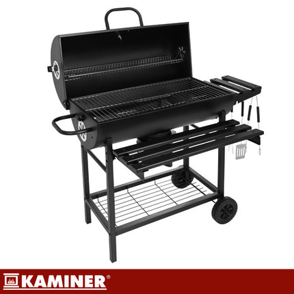 Kaminer Houtskoolbarbecue - Met Deksel en Thermometer - 108 x 67 x 96 cm - Zwart