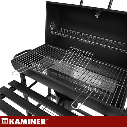 Kaminer Houtskoolbarbecue - Met Deksel en Thermometer - 108 x 67 x 96 cm - Zwart