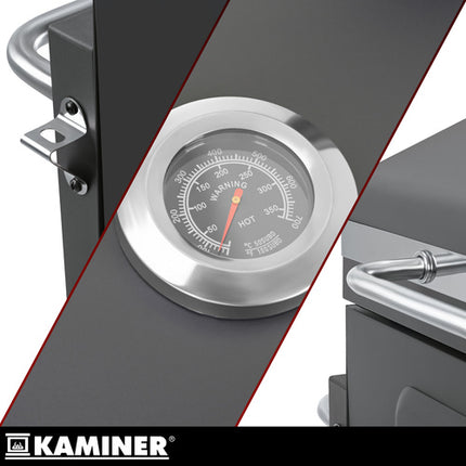 Kaminer Houtskoolbarbecue - Met Deksel en Thermometer - 116 x 120 x 55 cm - Zwart