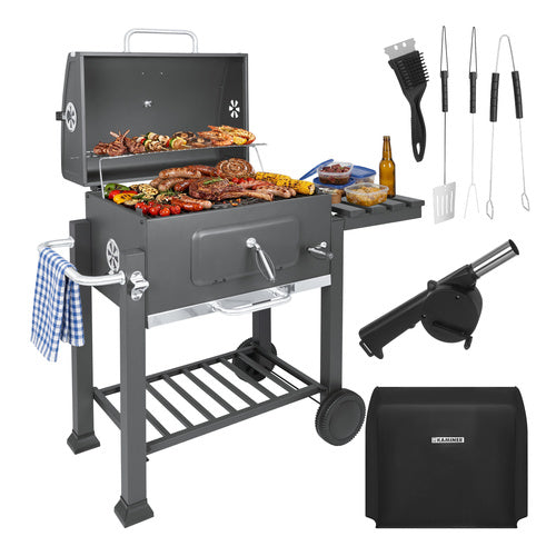Kaminer Houtskoolbarbecue - Met Deksel en Thermometer - 116 x 120 x 55 cm - Zwart