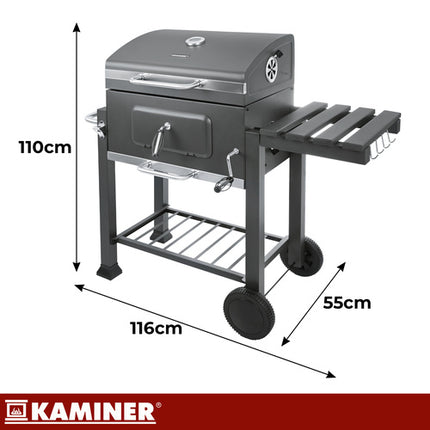 Kaminer Houtskoolbarbecue - Met Deksel en Thermometer - 116 x 120 x 55 cm - Zwart